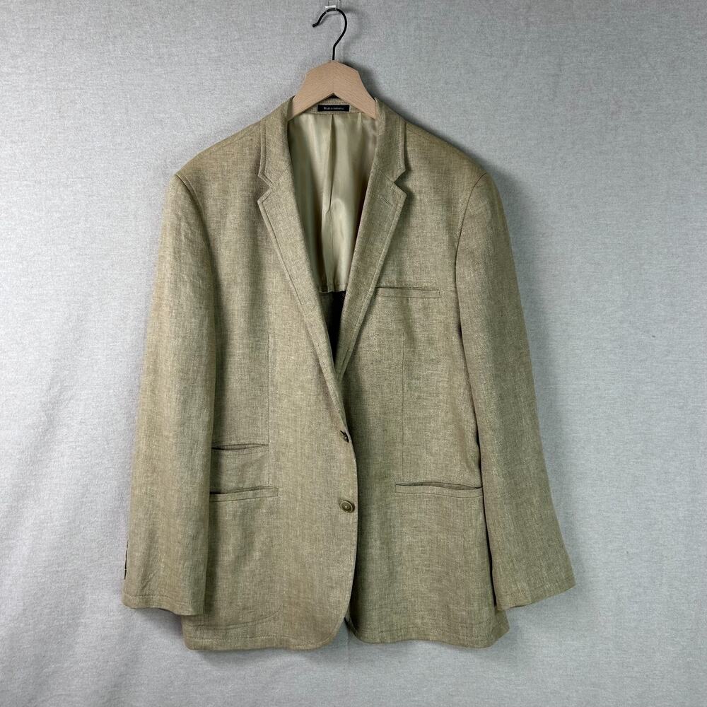 Egara Mens Linen Blend Blazer Size 46 Slim Fit Herringbone Preppy Beige‎ Office